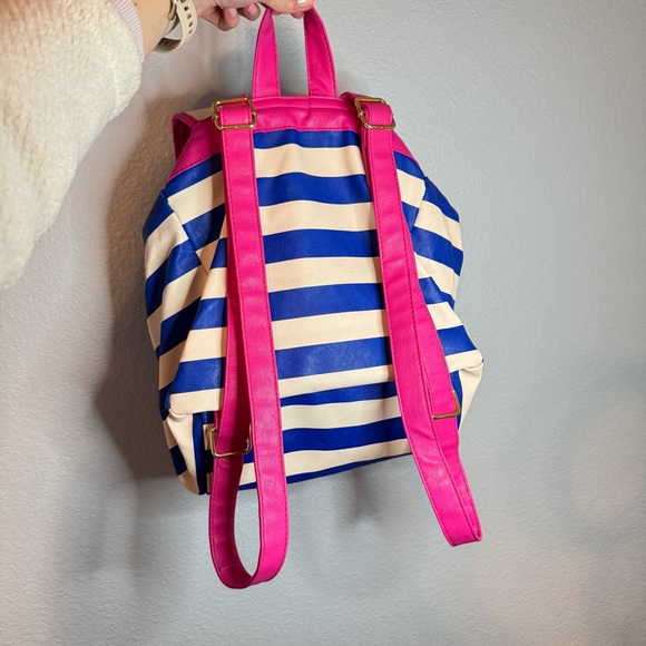 Betsey Johnson Pink and Blue Striped Backpack - Picture 3 of 4